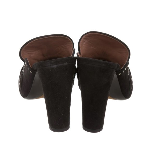 Tabitha Simmons Diana Black Suede Round Toe High Heel Tassel Mules Size … - Picture 4 of 5